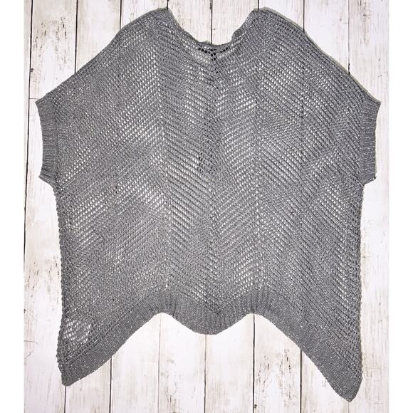 NWT BCBGMaxAzria Silver Metallic Crochet Poncho Sweater - Picture 6 of 10